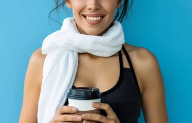 Deportista con su té para activarse antes de hacer ejercicio