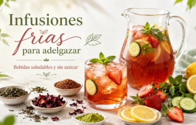 Infusiones frías para adelgazar preparadas con frutas frescas, hielo y plantas naturales