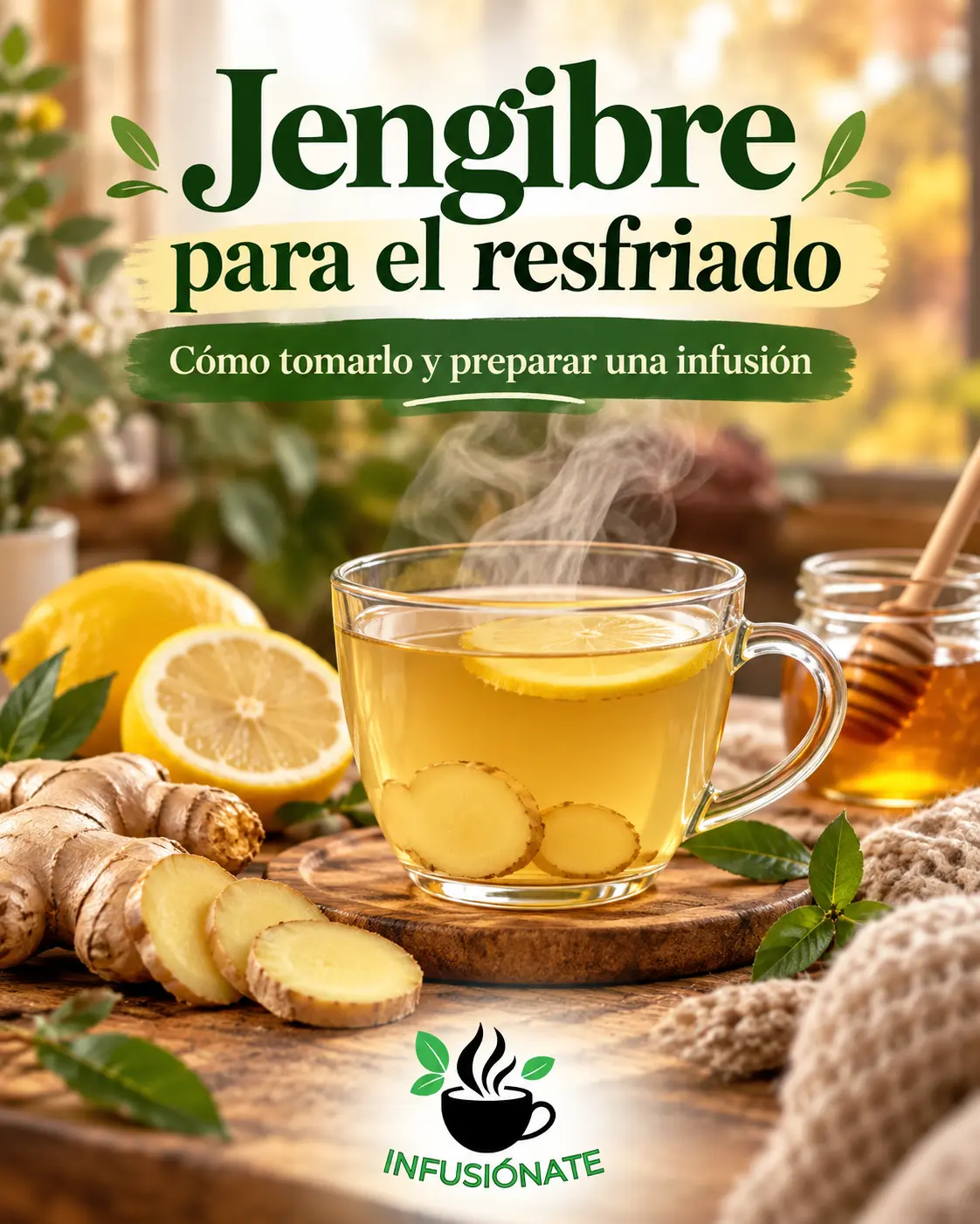 Taza de infusión de jengibre con limón y miel para acompañar las molestias del resfriado