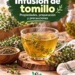 Taza de infusión de tomillo con ramas frescas y tomillo seco en un ambiente natural