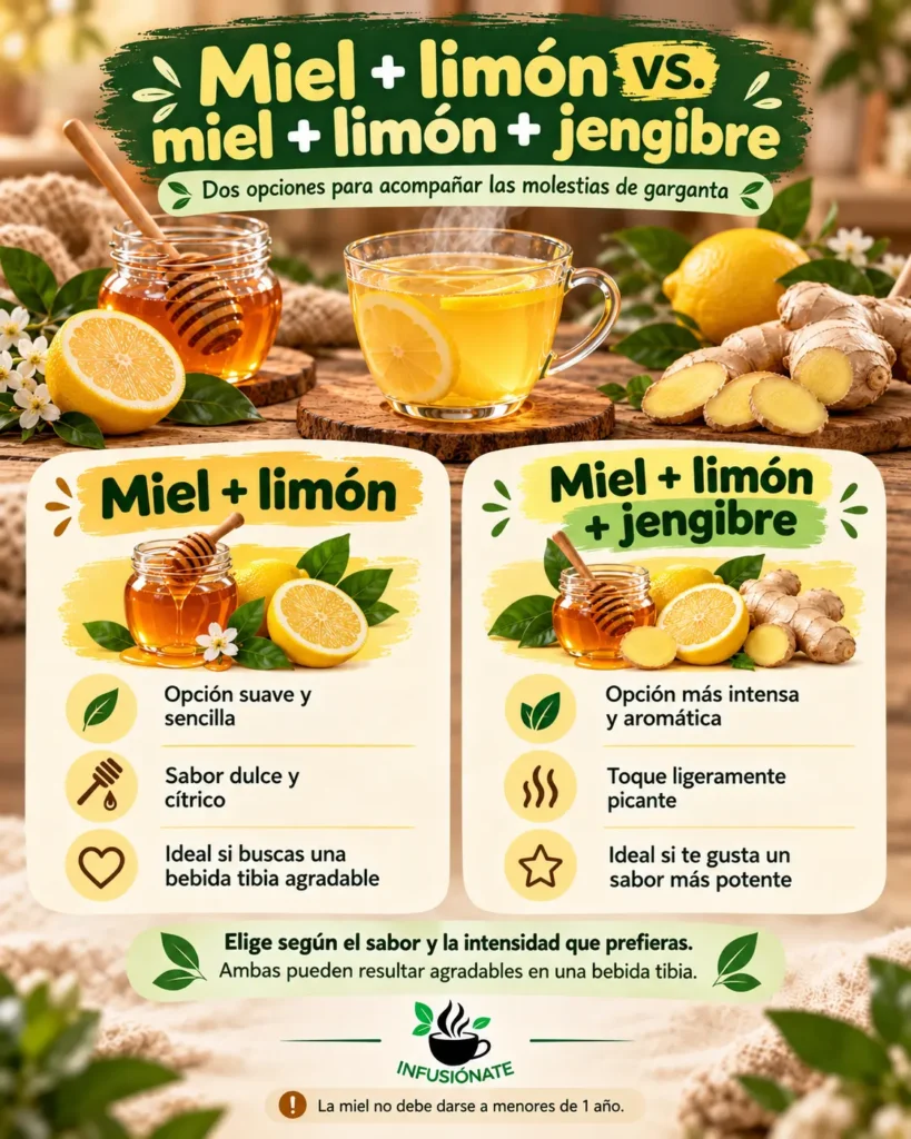 Comparativa entre miel con limón y miel con limón y jengibre según sabor e intensidad